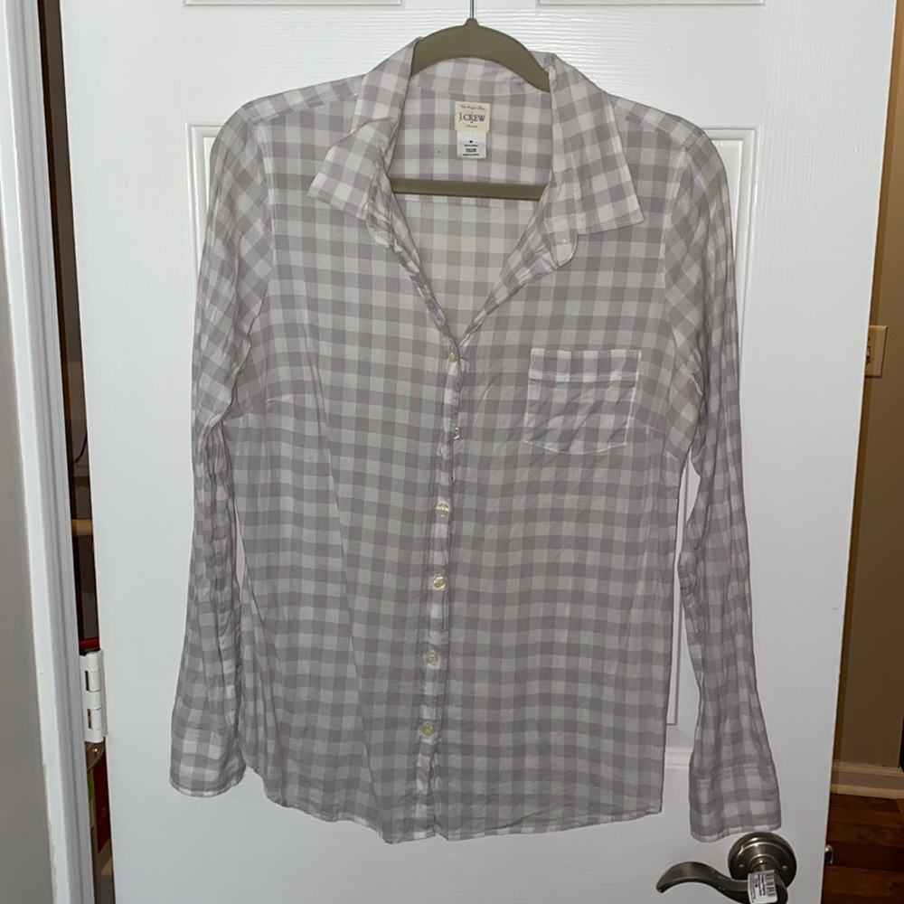 J.Crew Perfect Shirt gingham print button down. Size med